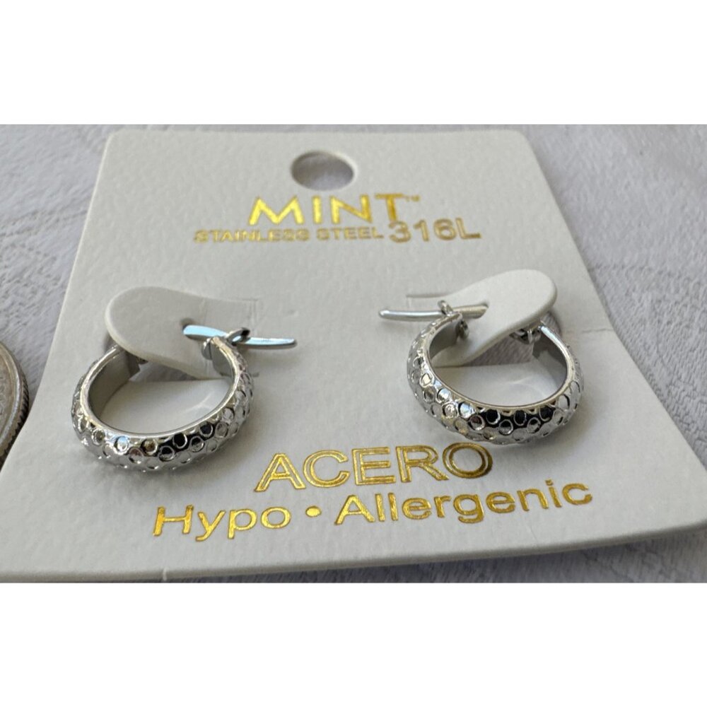 Mint Stainless Steel 316L Acero Hoop Earrings Hypo Allergenic Silver 10MM NEW - Picture 3 of 8